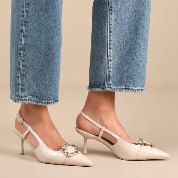 Lulu's Artigan Bone Croc-Embossed Slingback Pumps - Picture 8 of 12